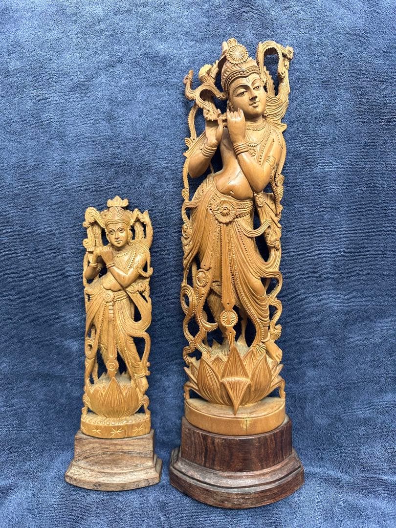 木彫り　インド　白檀　弁財天 彫刻　美術品　仏像　636g