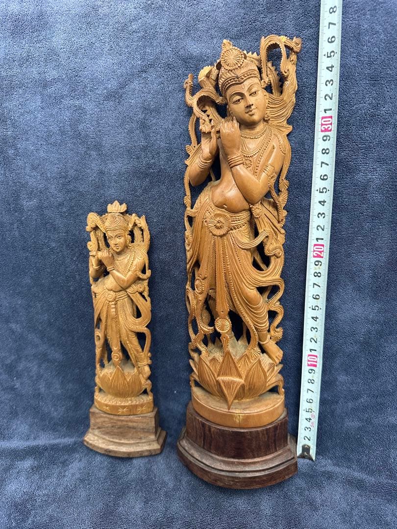 木彫り　インド　白檀　弁財天 彫刻　美術品　仏像　636g