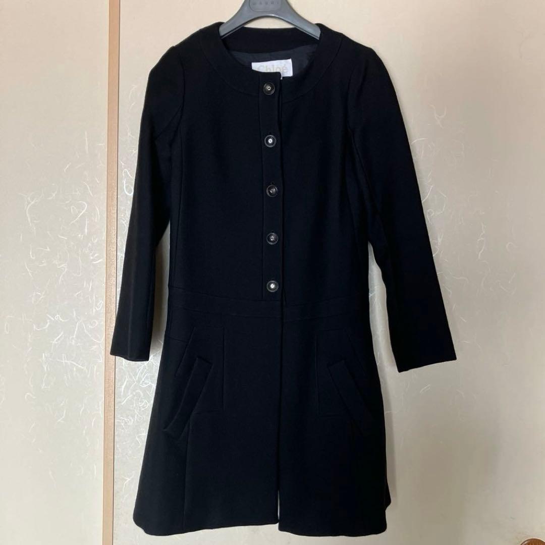 Chloé クロエ　ブラック ノーカラーロングコート T34