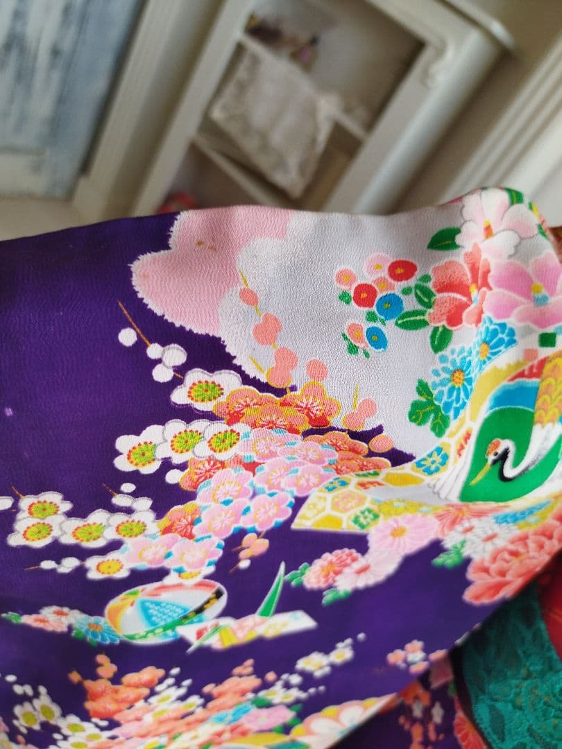 専用ですアンティーク紫にピンクブルー模様の着物