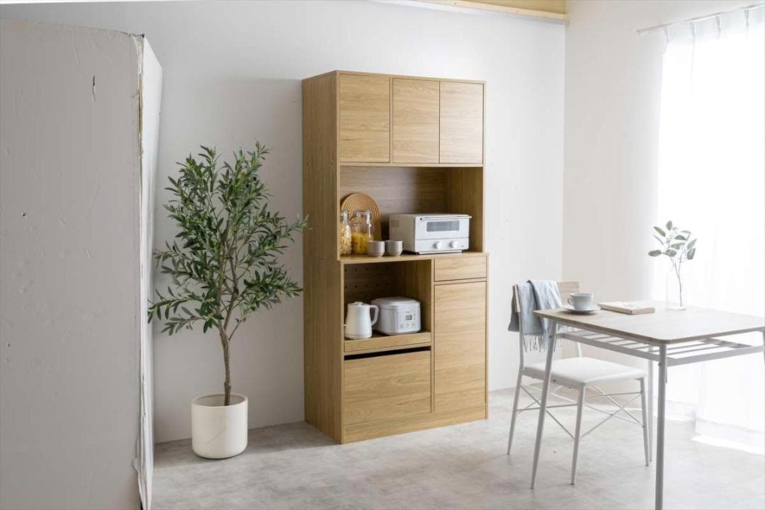 【送料無料】食器棚 キッチン収納 コンセント付き 木目調 ブラウン グレー