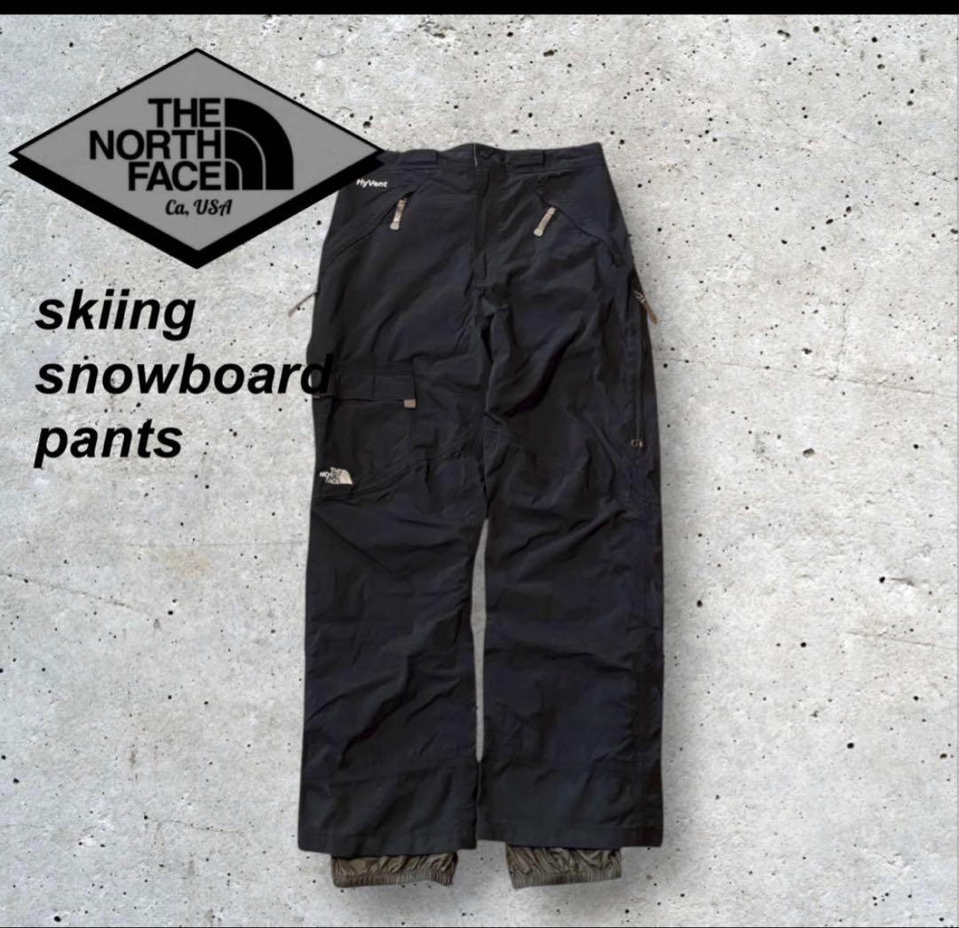 〈ザ・ノースフェイス〉スキー　スノボーパンツ　L 黒　ハイベント　刺繍ロゴ　k