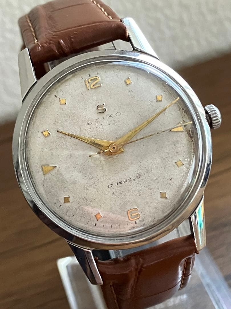 セイコー　マーベル　sマーク　白　アンティーク手巻き　菱形インデックス　希少