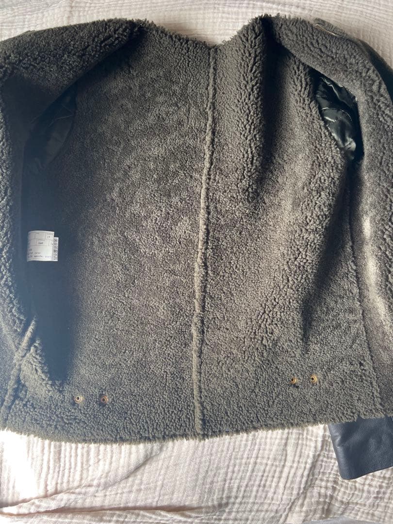 【美品】CINQUANTAムートン切り替えライダースジャケット カーキ ブラック