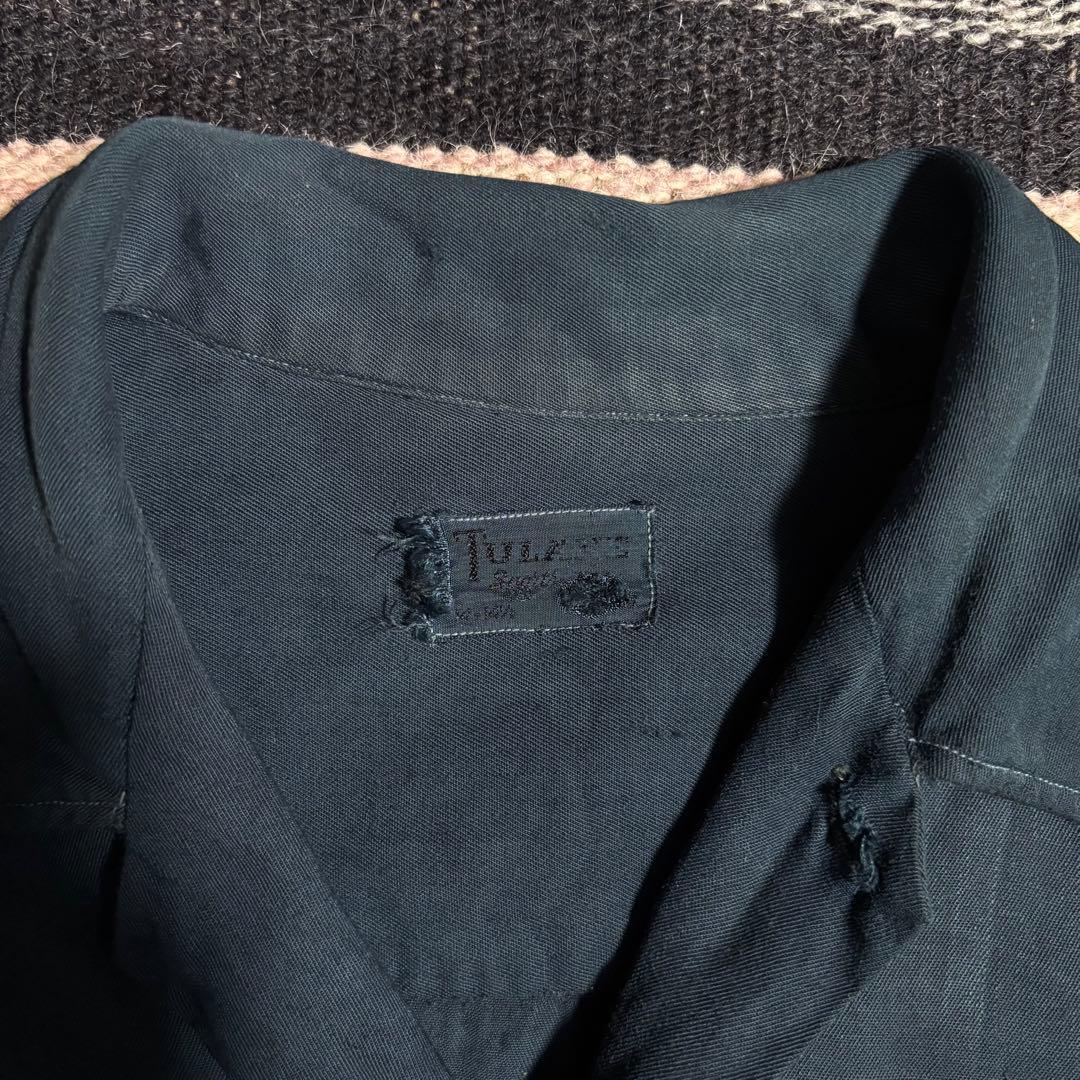 40s レーヨンギャバシャツ　後染め　ネイビー　ヴィンテージ　50s rayon