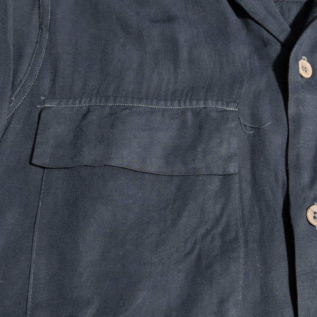 40s レーヨンギャバシャツ　後染め　ネイビー　ヴィンテージ　50s rayon