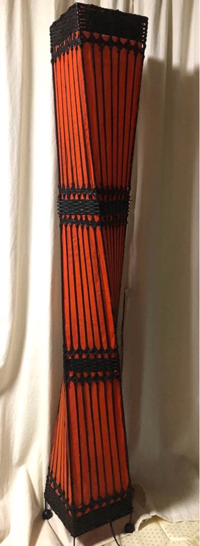 フロア照明2灯式　ラタン✖️布　トールライト　アジアン　バリ　寝室　店舗にも　美品