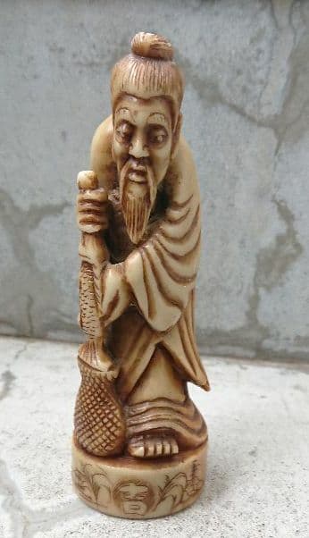 中国骨董 高級天然石 篆刻 テンコク 手彫り魚を持つ老人