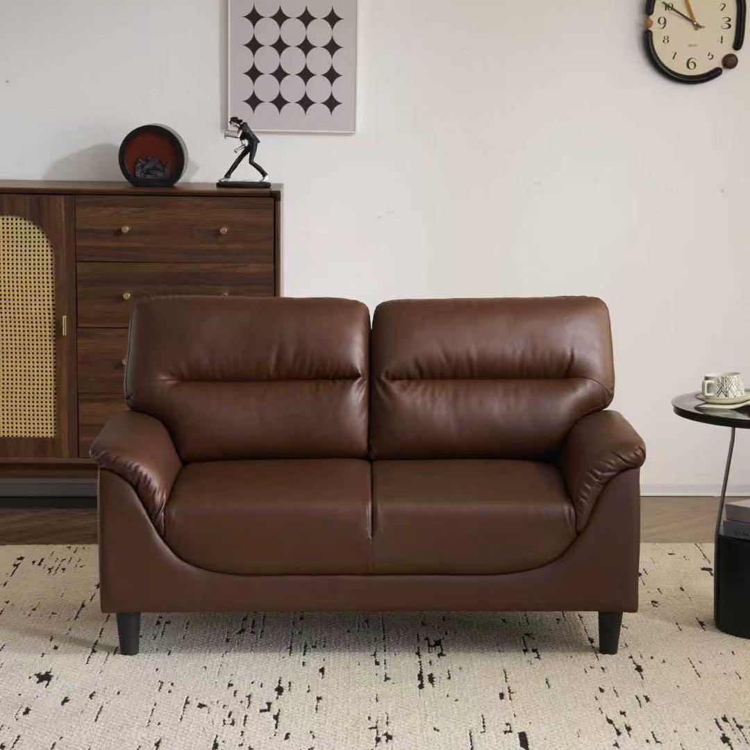 【新品】座面肘掛け一体型2人掛けソファ 高品質PUレザー モダン