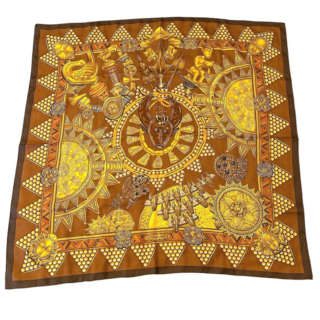 L'OR DES CHEFS 首長達の金　エスニックデザイン スカーフ ブラウン