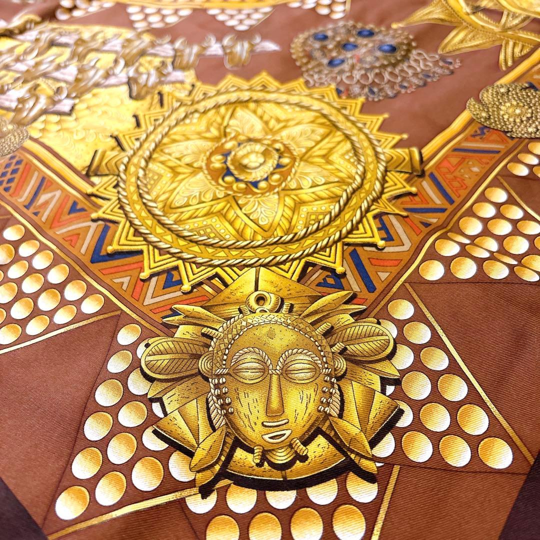 L'OR DES CHEFS 首長達の金　エスニックデザイン スカーフ ブラウン