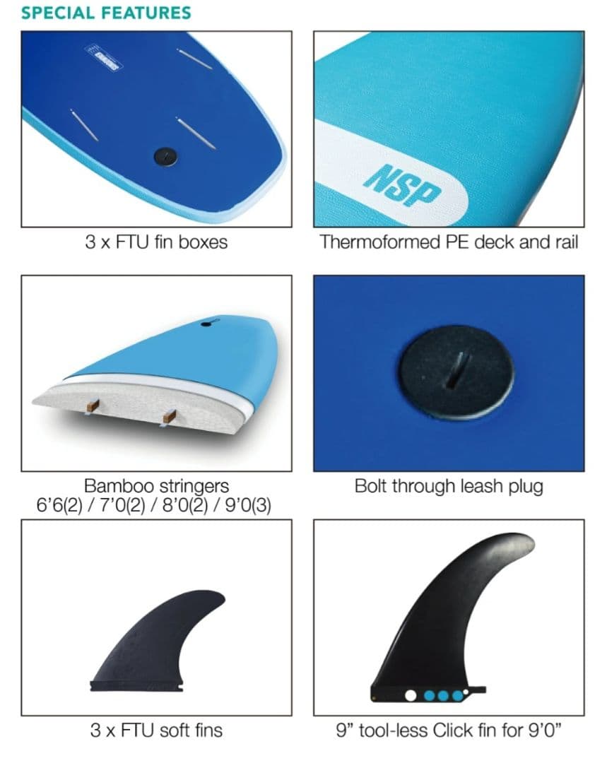 NSP サーフボード 7'0\" ソフト 7ft フィン＆リーシュ＆ワックス付き