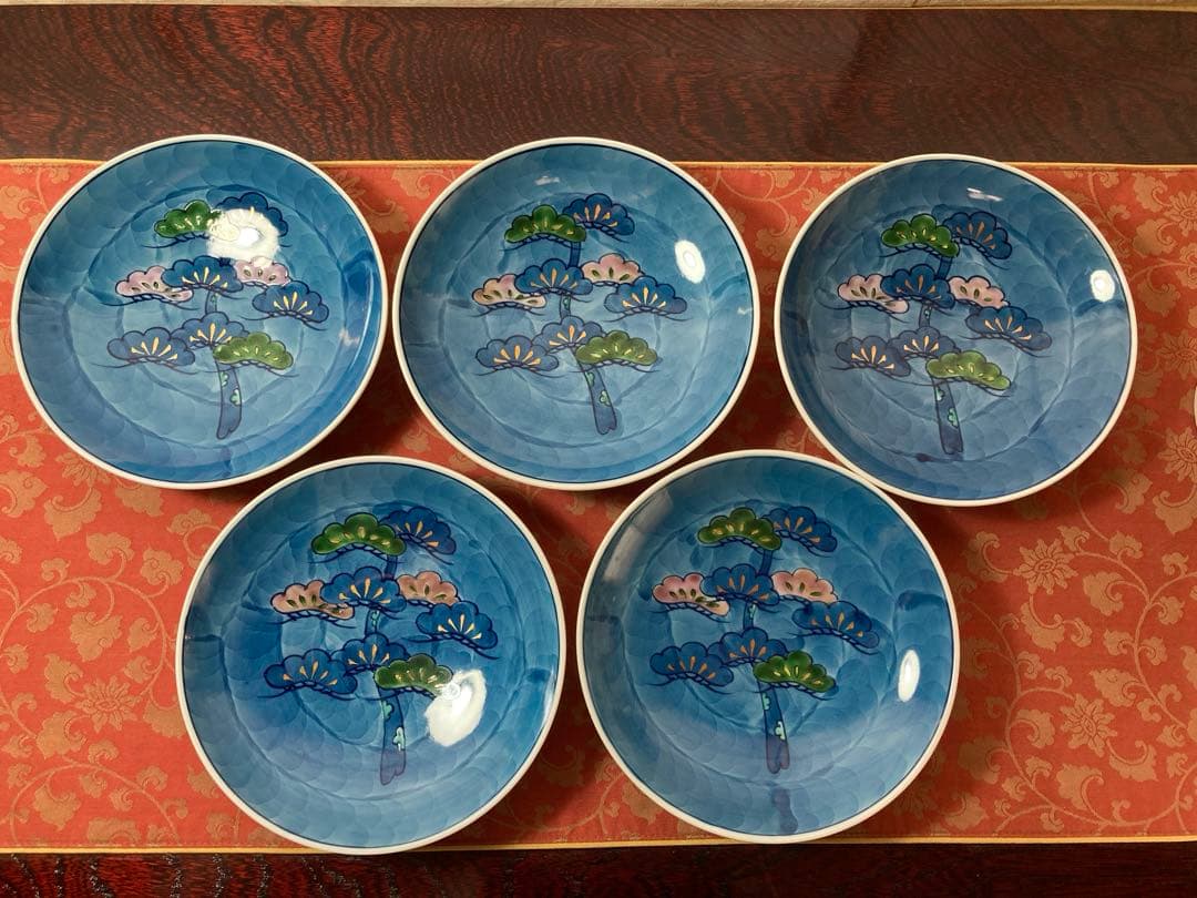 源右衛門　染錦松銘々皿　5枚セット