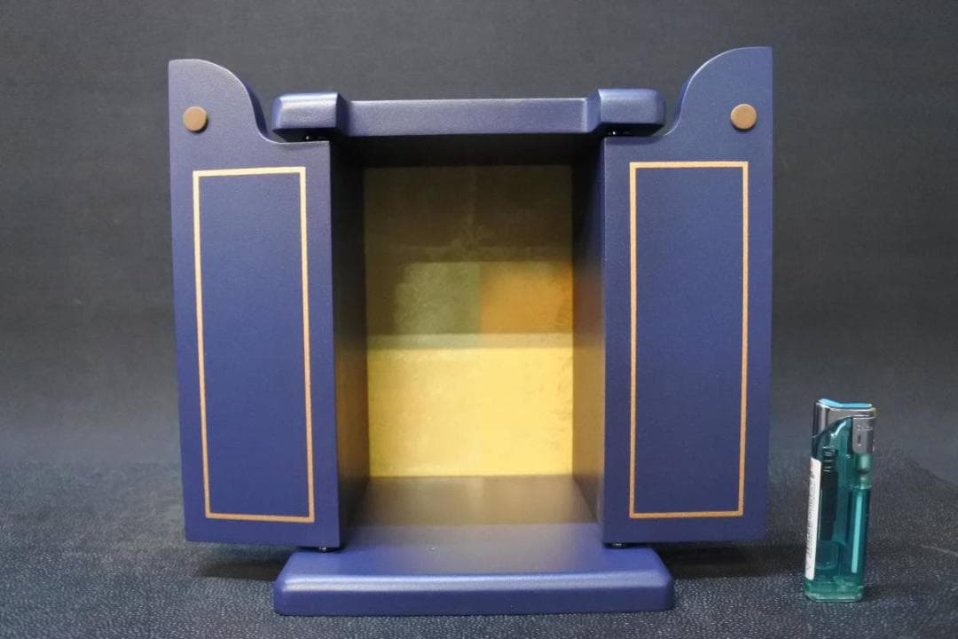 限定値下　長期保管品　ペット仏壇　木製　写真立て付　紺　仏具　仏壇　1055