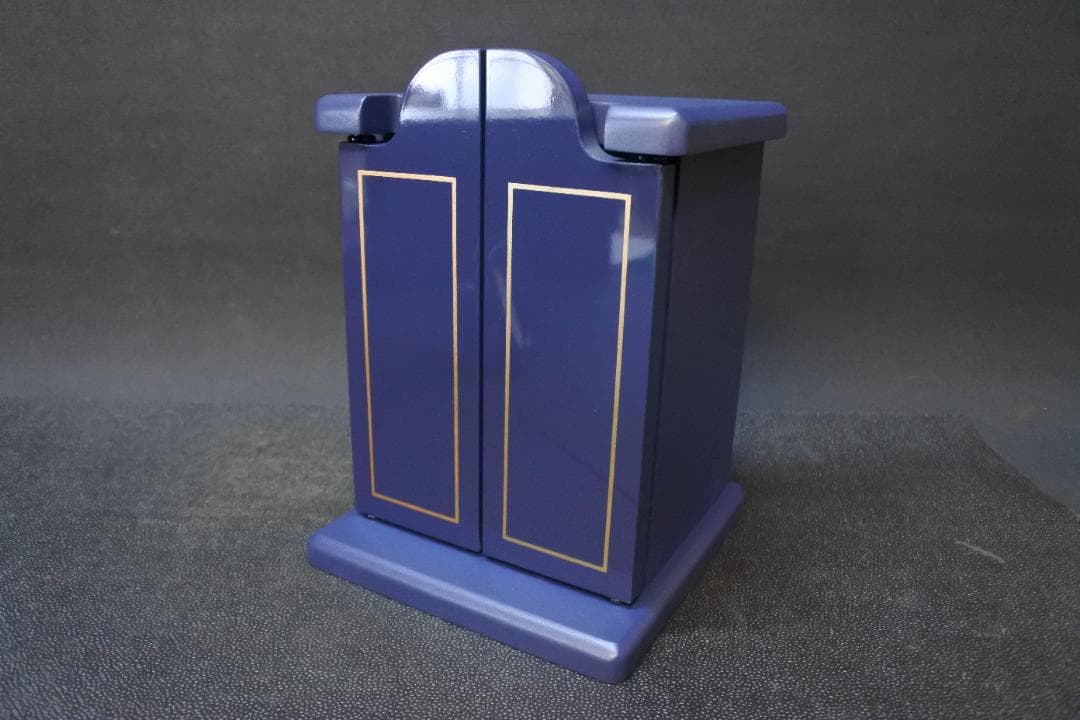 限定値下　長期保管品　ペット仏壇　木製　写真立て付　紺　仏具　仏壇　1055