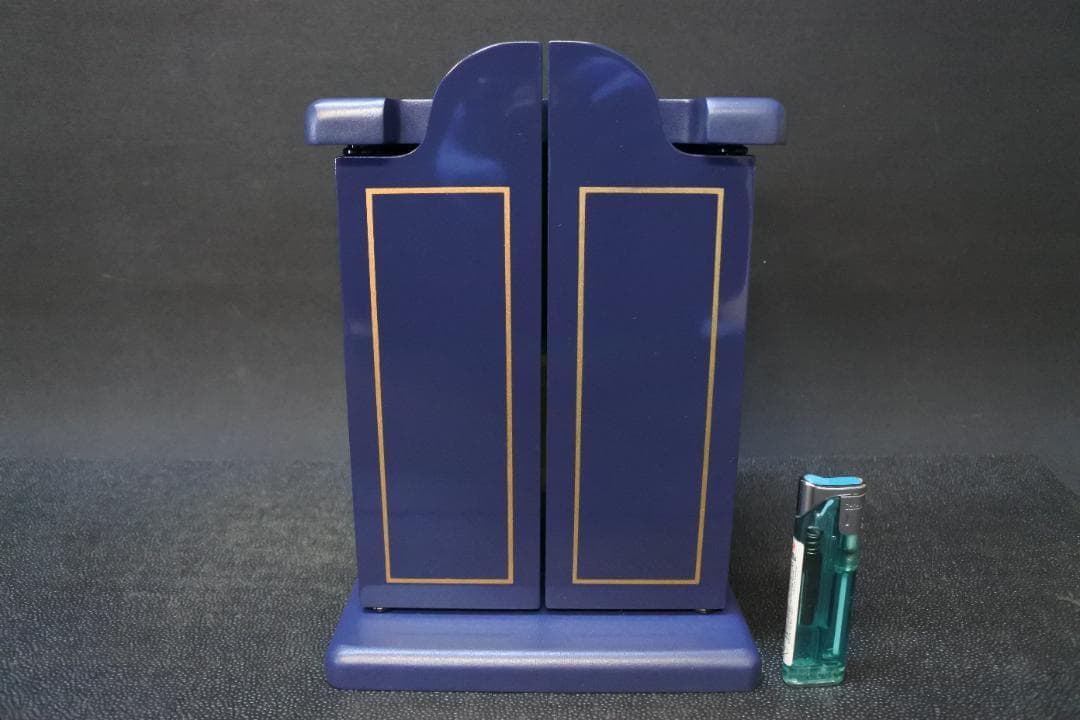 限定値下　長期保管品　ペット仏壇　木製　写真立て付　紺　仏具　仏壇　1055