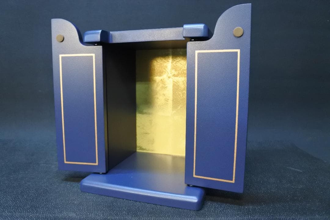 限定値下　長期保管品　ペット仏壇　木製　写真立て付　紺　仏具　仏壇　1055
