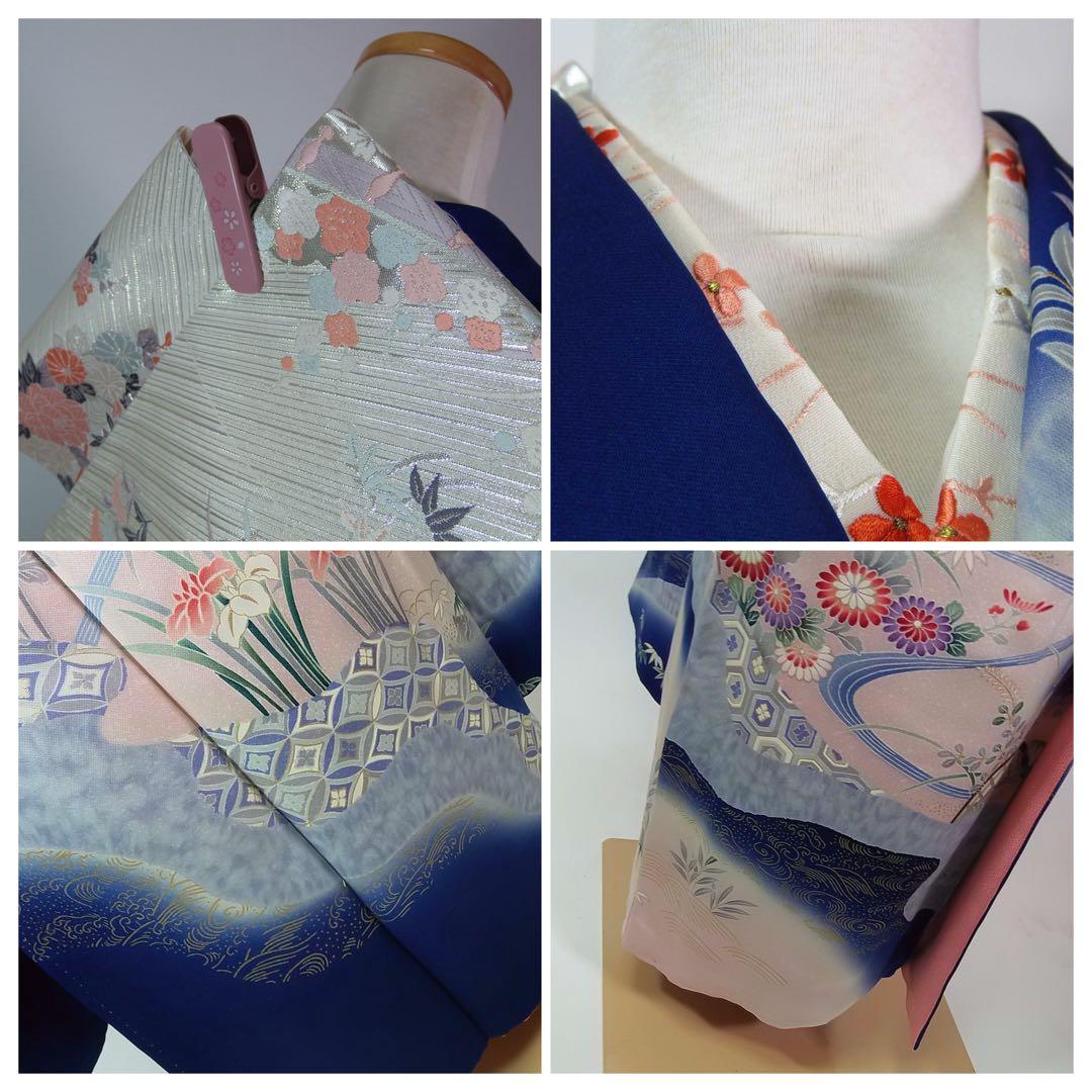 豪華3点セット友禅振袖／茶屋辻文様＊金駒刺繍＊古典風景文様／袋帯・長襦袢付き