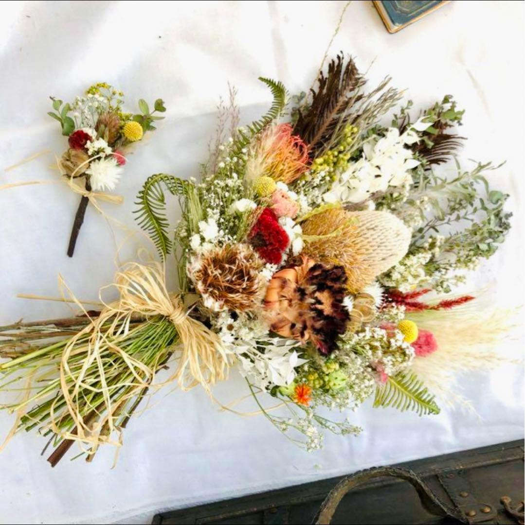 ブーケ　ブートニア　バンクシア　プロテア　ワイルドフラワー　前撮り