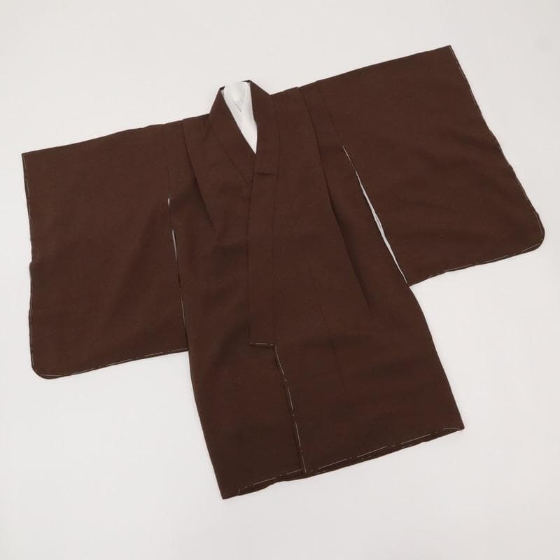 七五三羽織袴セット＊男の子5歳 亀甲に花菱 白黒茶色 着物 化繊 9RC13