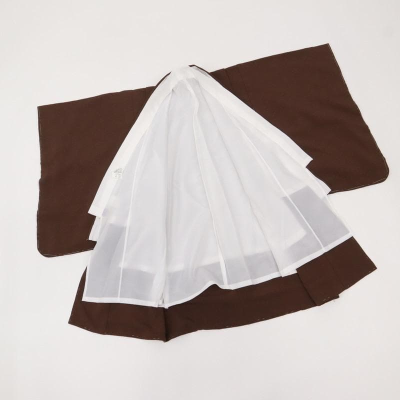 七五三羽織袴セット＊男の子5歳 亀甲に花菱 白黒茶色 着物 化繊 9RC13