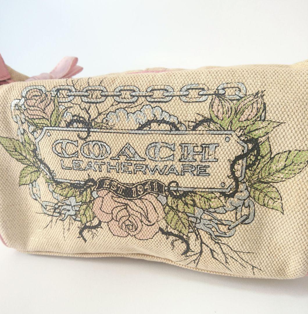 coach✨アクセサリーポーチ キャンバスタトゥー 花柄 ワンハンドル