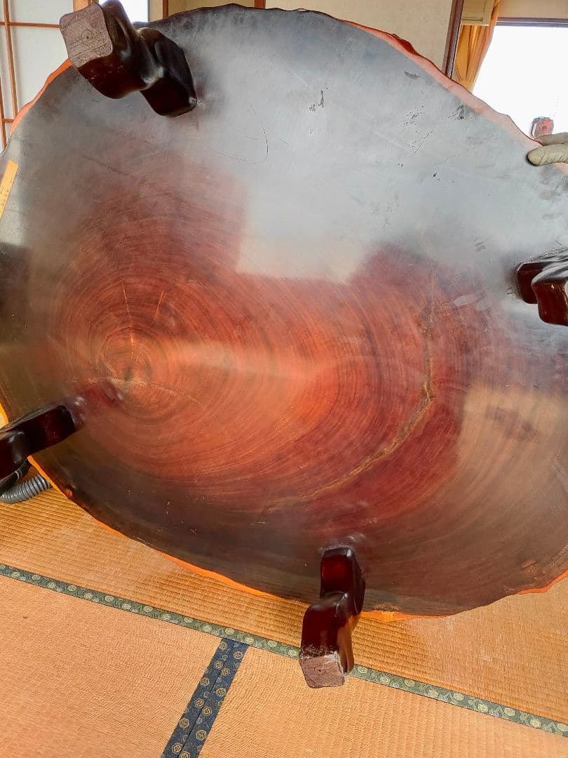 【札幌近郊配達可】座卓 円卓 ローテーブル 紅紫檀 輪切り 【引取歓迎】