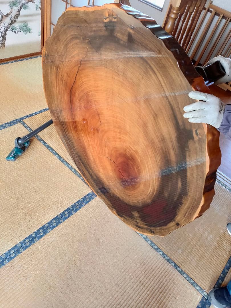 【札幌近郊配達可】座卓 円卓 ローテーブル 紅紫檀 輪切り 【引取歓迎】