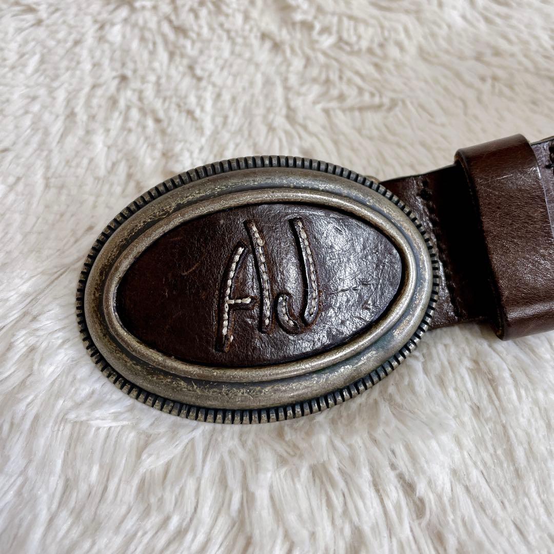 希少 ARMANI アルマーニ ジーンズ AJ バックル レザー ベルト 本革