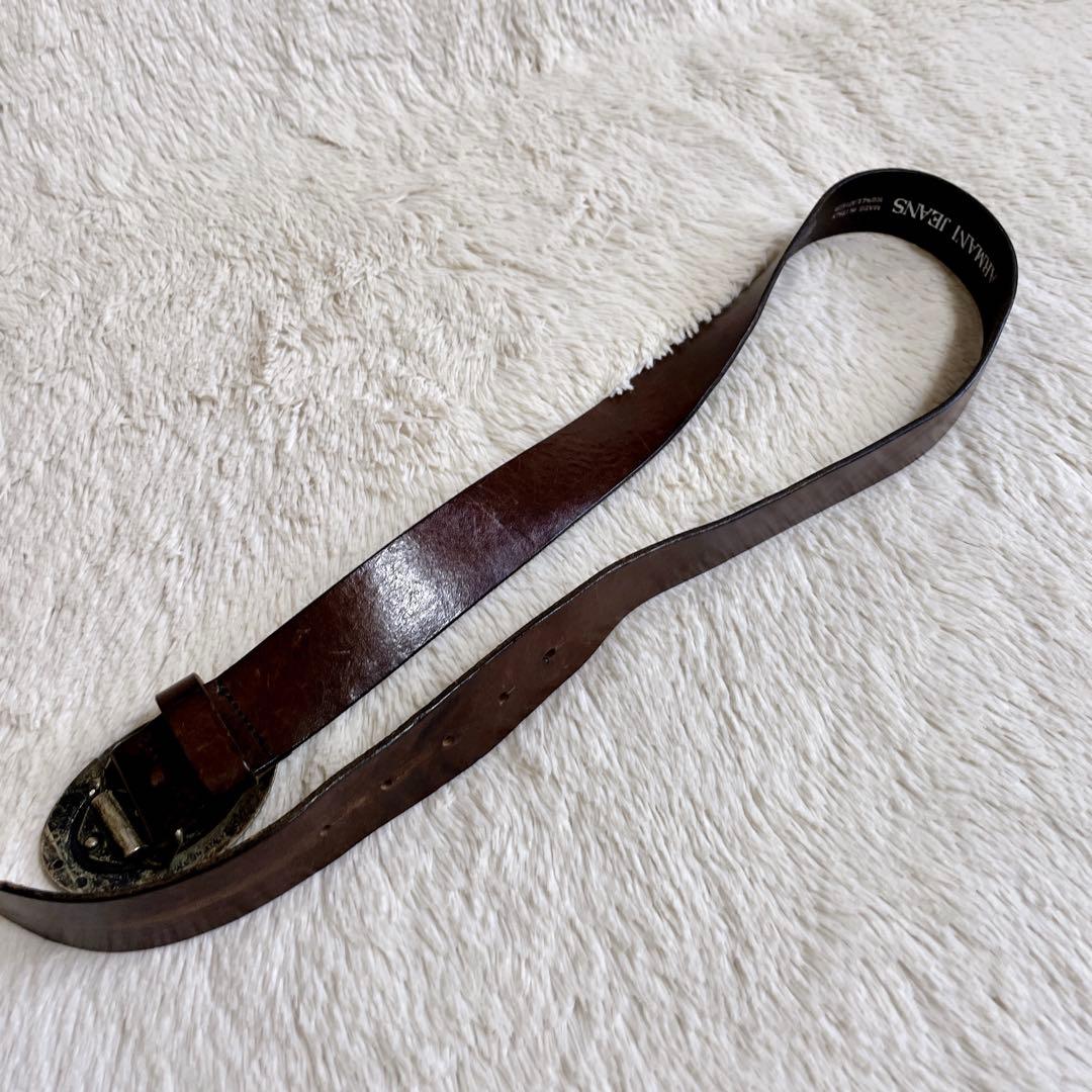 希少 ARMANI アルマーニ ジーンズ AJ バックル レザー ベルト 本革