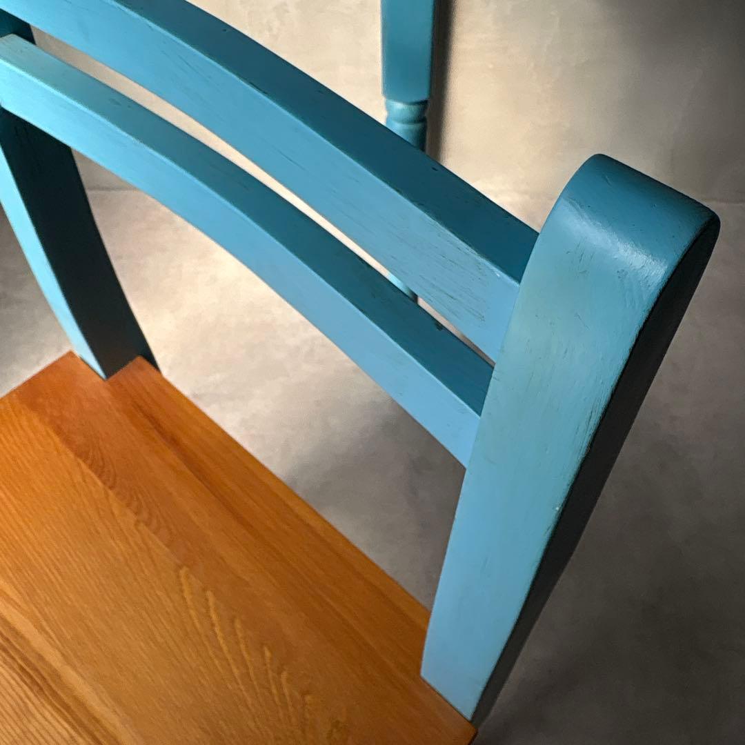 木製 水色 椅子 カントリー調 アンティーク風