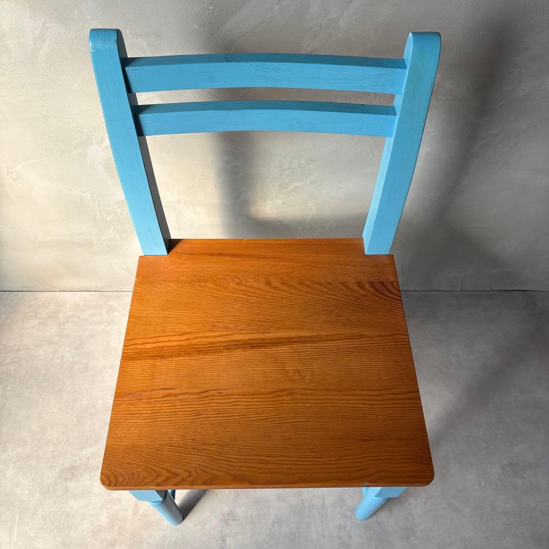 木製 水色 椅子 カントリー調 アンティーク風