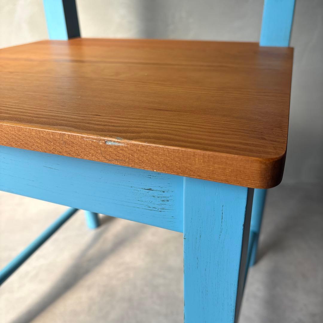 木製 水色 椅子 カントリー調 アンティーク風