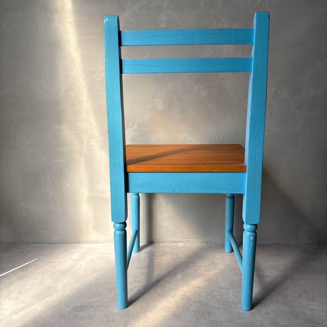 木製 水色 椅子 カントリー調 アンティーク風