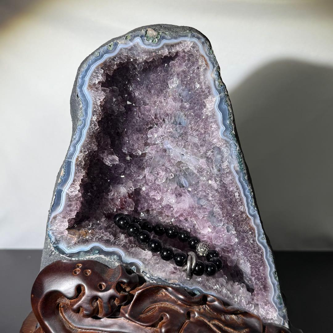 ブラジル産❣️天然石水晶共生アメジストのドーム　置物　台座付きNO.011811