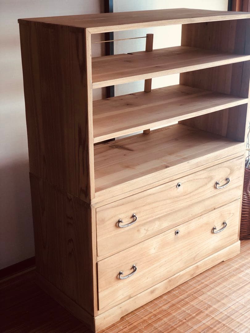 【一点物｜杉無垢材シェルフ】和モダン収納　打ち出し取手付｜アンティーク家具