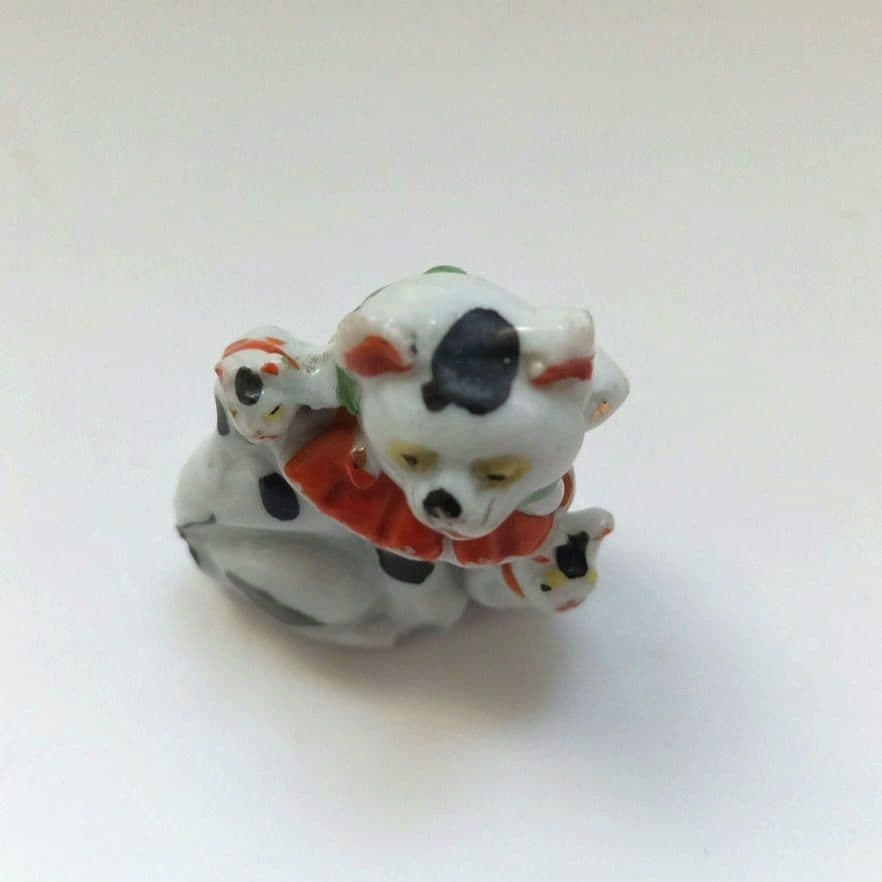 招き猫　磁器人形　レトロアンティーク人形　縁起物　親子猫