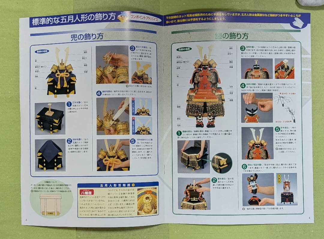 五月人形平飾り　武人作8号　木彫箔押竜　朱赤糸縅　屏風セット