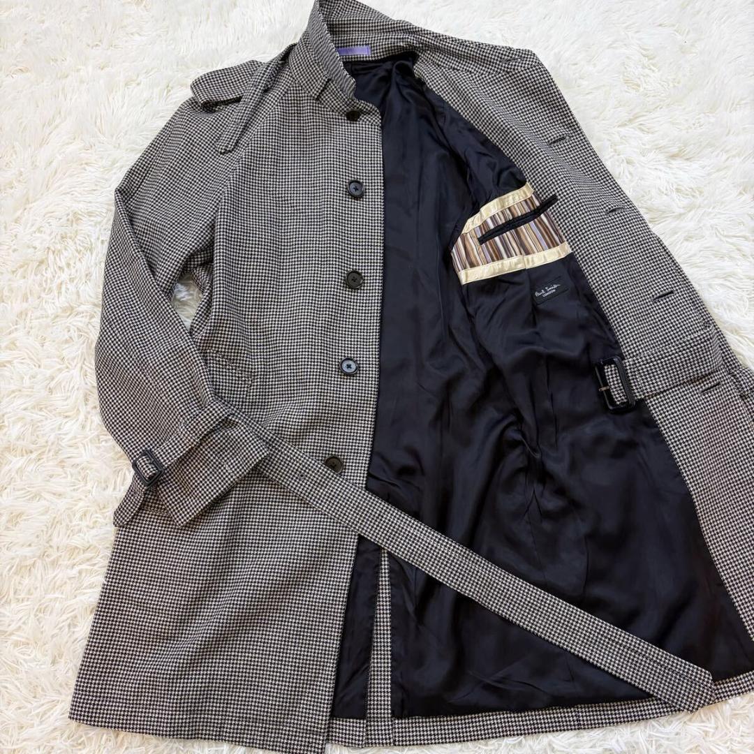 【美品】ポールスミスロンドン ステンカラーコート 千鳥柄 マルチストライプ M
