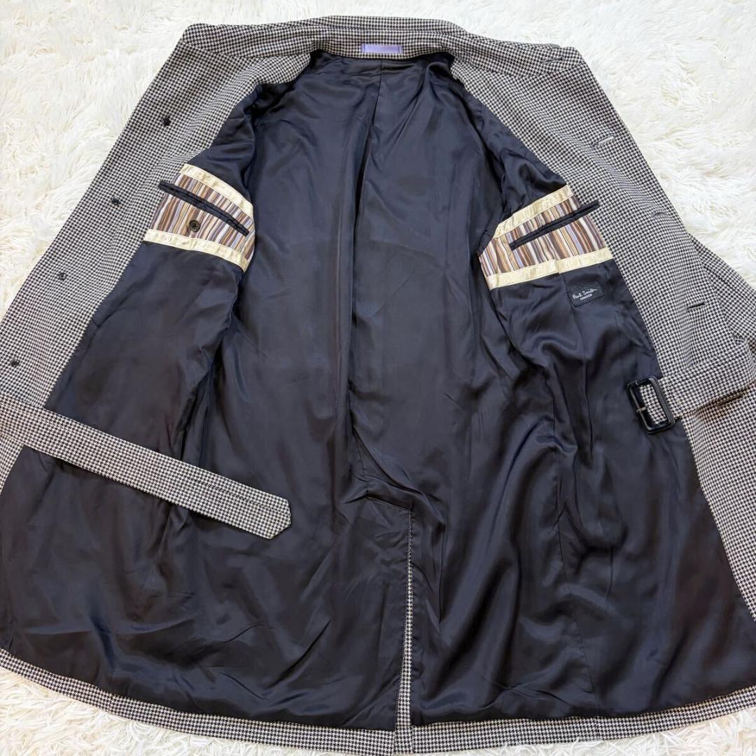 【美品】ポールスミスロンドン ステンカラーコート 千鳥柄 マルチストライプ M