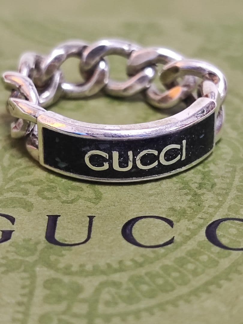 専用　新品 GUCCI グッチ ロゴ エナメル リング 指輪 21号 シルバー