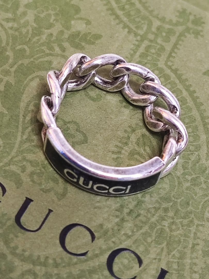 専用　新品 GUCCI グッチ ロゴ エナメル リング 指輪 21号 シルバー