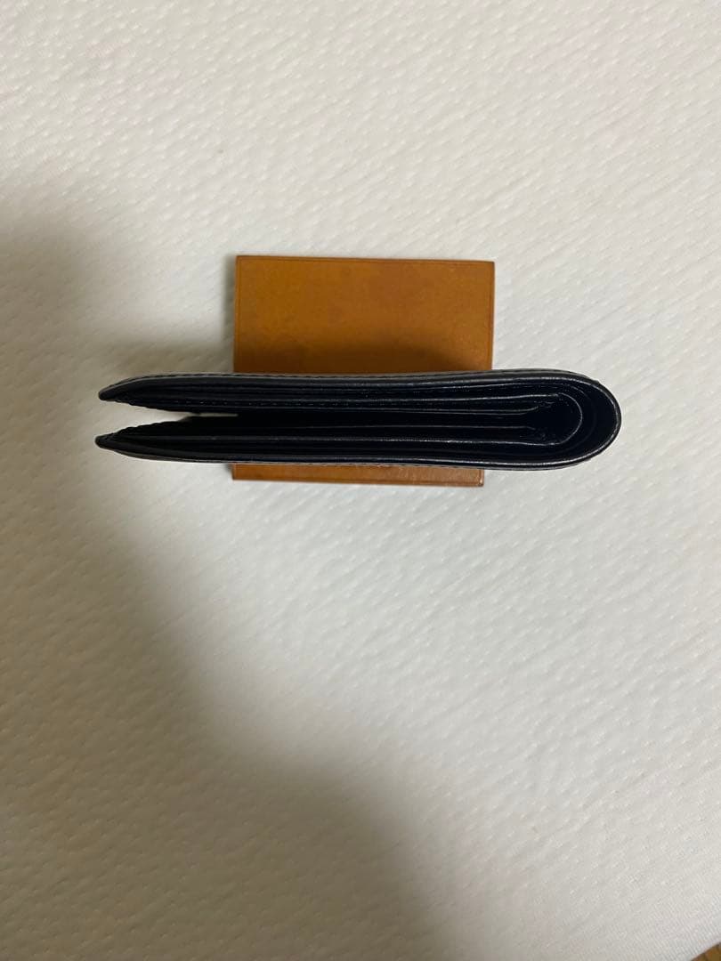 【中古】GANZO ガンゾ 二つ折り 純札入れ 財布 黒 ベビーカーフ　レザー