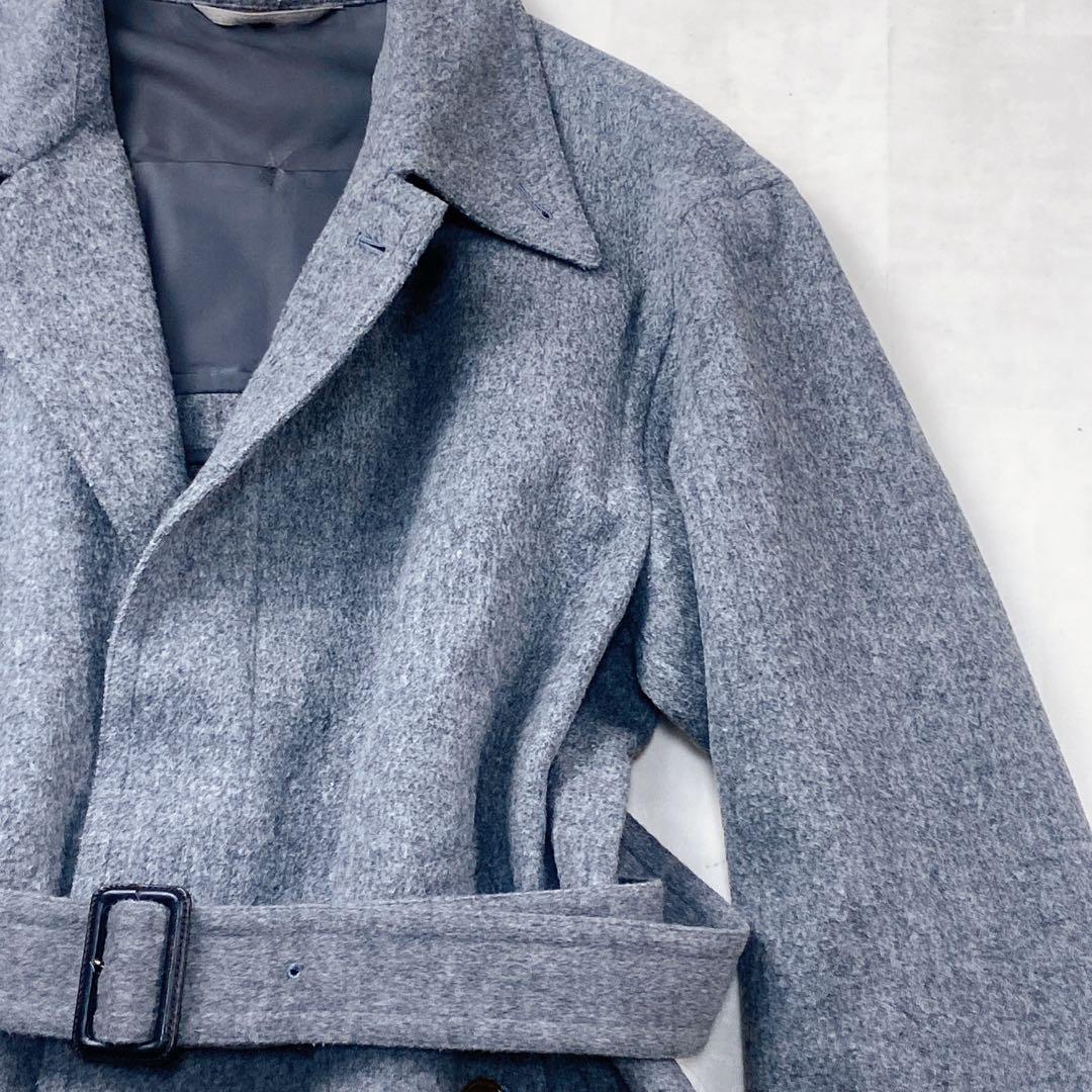 サンローラン ウールコート トレンチコート 比翼ボタン ベルト L