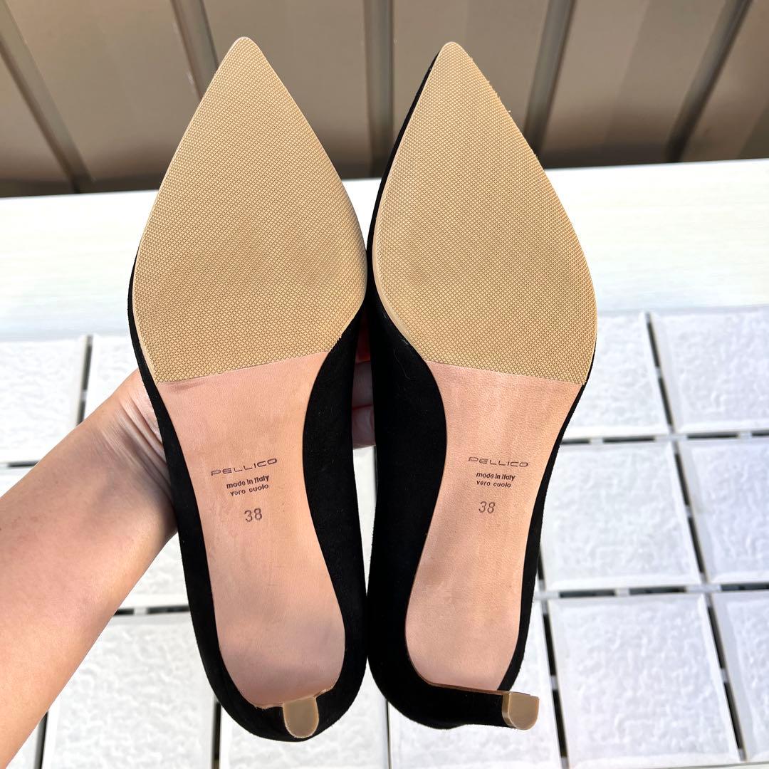 未使用 38 PELLICO パンプス ANIMA 黒 スエード　ペリーコ　25