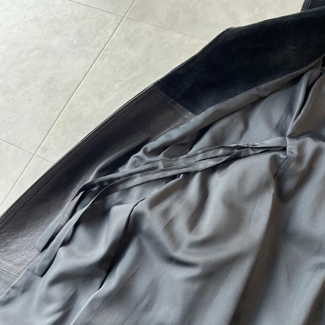 NAP 本革スエードベルテッドコート ロング　黒 15号　2XL相当