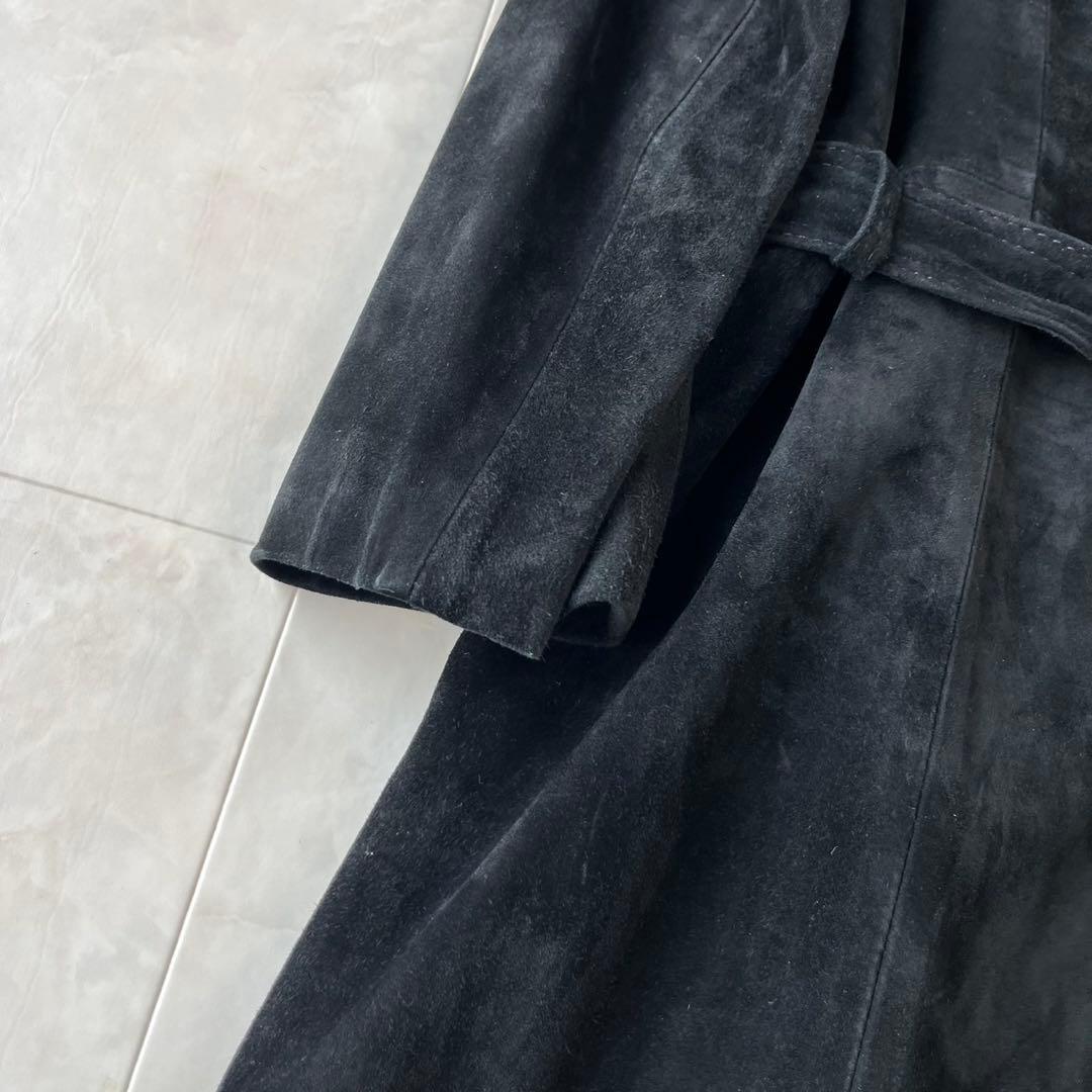 NAP 本革スエードベルテッドコート ロング　黒 15号　2XL相当