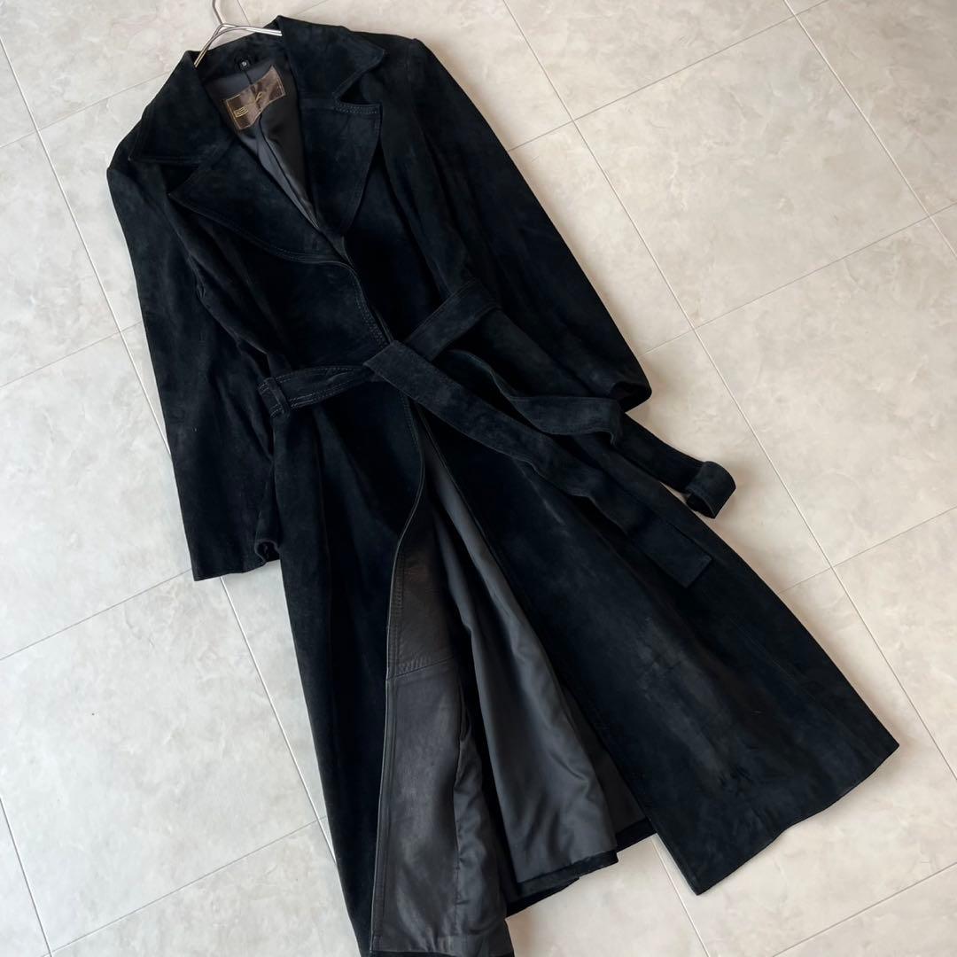 NAP 本革スエードベルテッドコート ロング　黒 15号　2XL相当