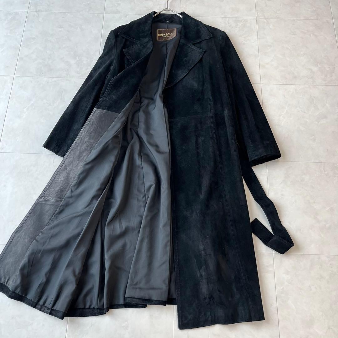 NAP 本革スエードベルテッドコート ロング　黒 15号　2XL相当