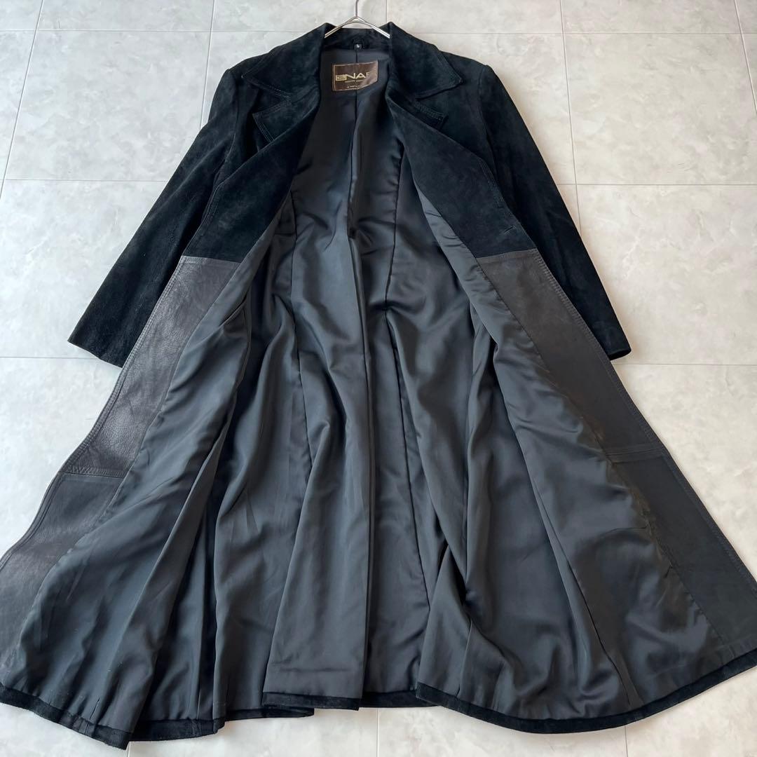 NAP 本革スエードベルテッドコート ロング　黒 15号　2XL相当
